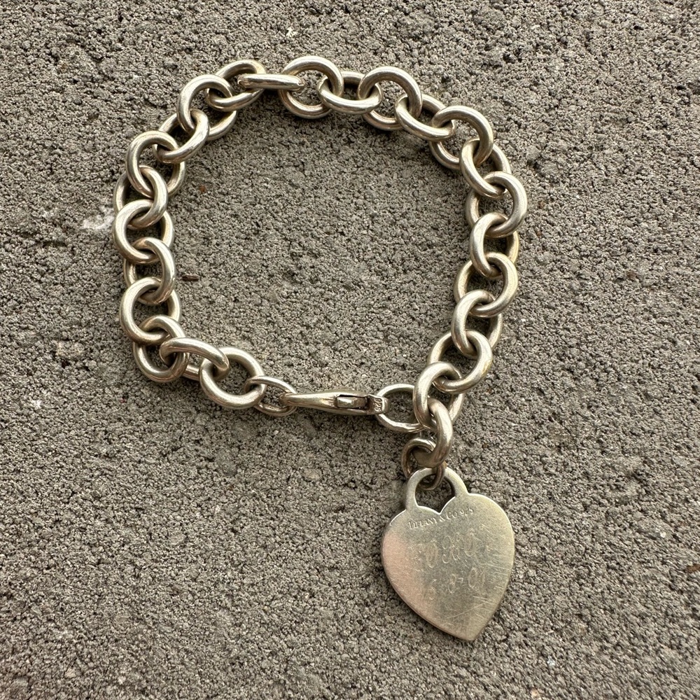 Vintage Authentic Tiffany Silver Heart Charm Bracelet